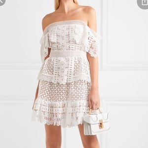 Self-Portrait off the shoulder guipure mini dress